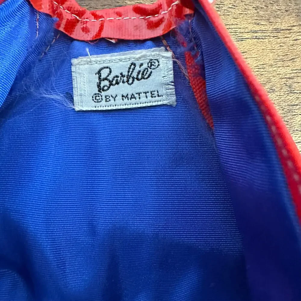 VTG 1960's MOD BARBIE Red Plastic Vinyl Rain Jack Snap Up Blue Lining EXCELLENT